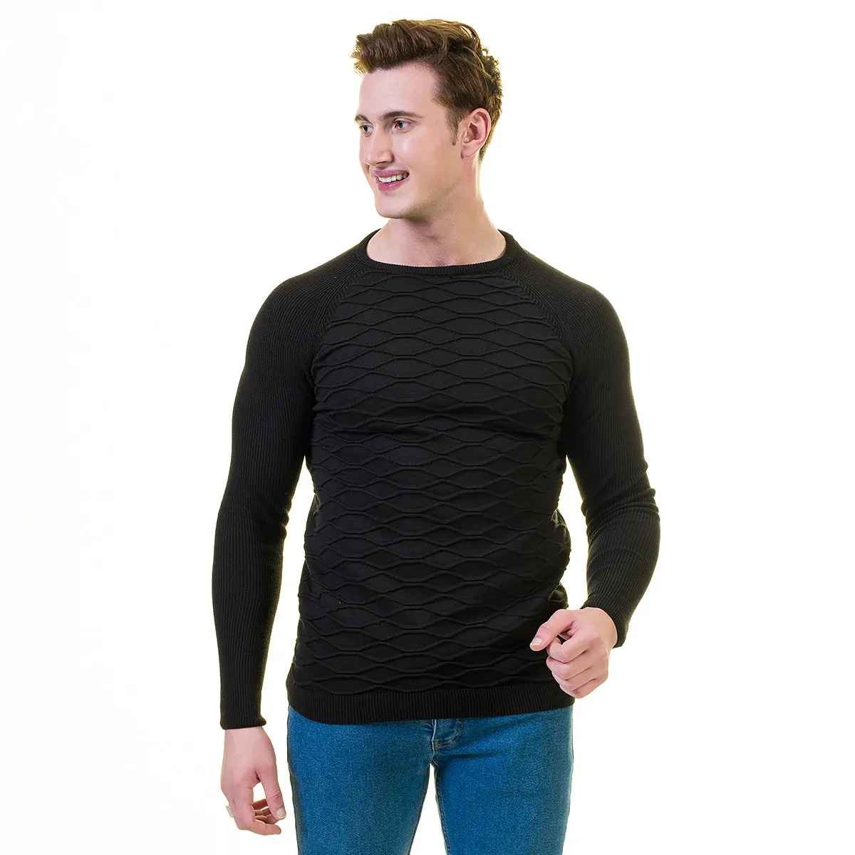 Dark Black Wool Luxury Zippered With Sweater Jacket Warm Winter Tailor Fit