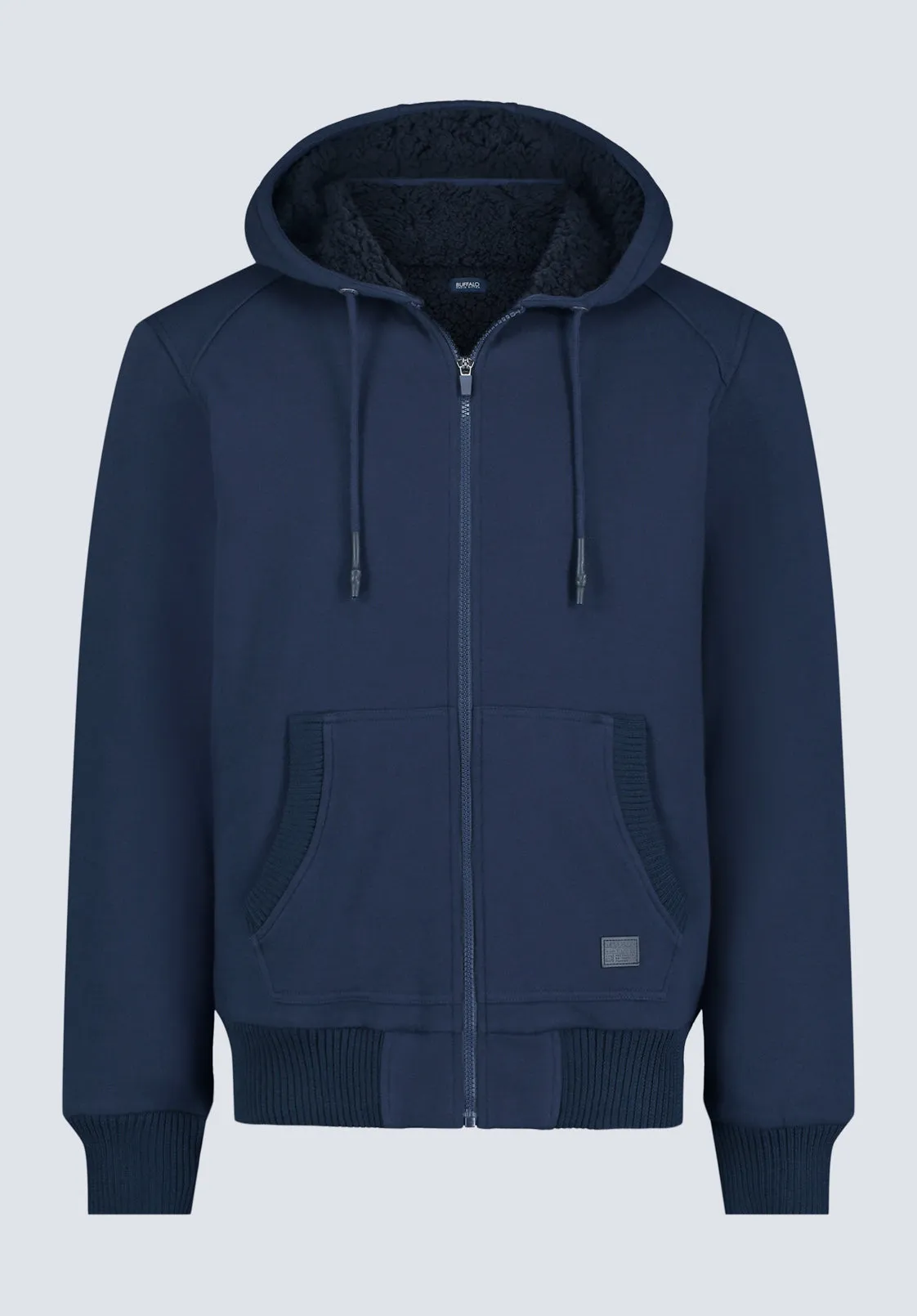 Fasox Men's Zip-Up Hooded Jacket with Sherpa Lining, Midnight Blue - BM24463